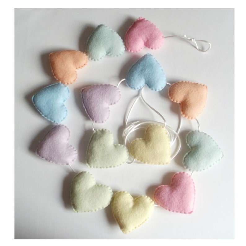 Pastel felt heart garland, felt heart bunting, pastel heart nursey garland image 1