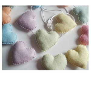 Pastel felt heart garland, felt heart bunting, pastel heart nursey garland image 2