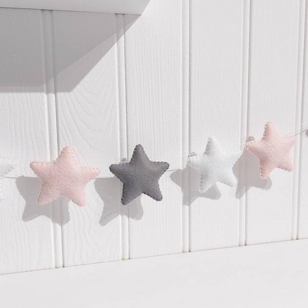Grey and blush pink star garland. grey and pink nursery decor, grey and pink baby shower, tepee decor