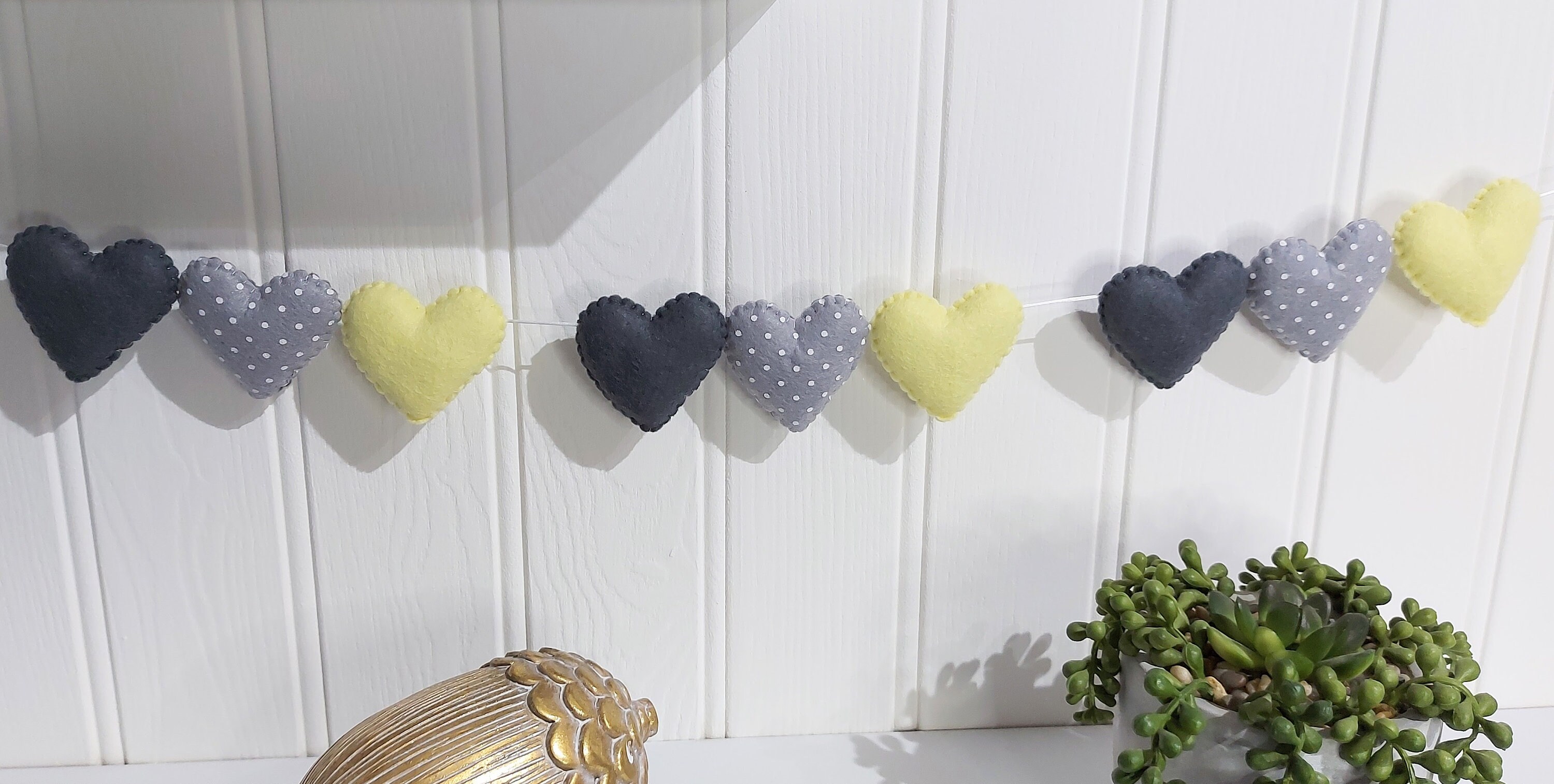 Heart Banner garland Bunting Grey and Yellow Hearts Etsy UK