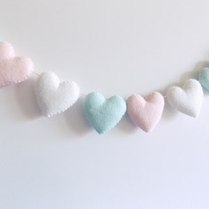 Felt heart garland, blush pink and pale mint green garland, pink nursery decor, tepee decor, photo prop