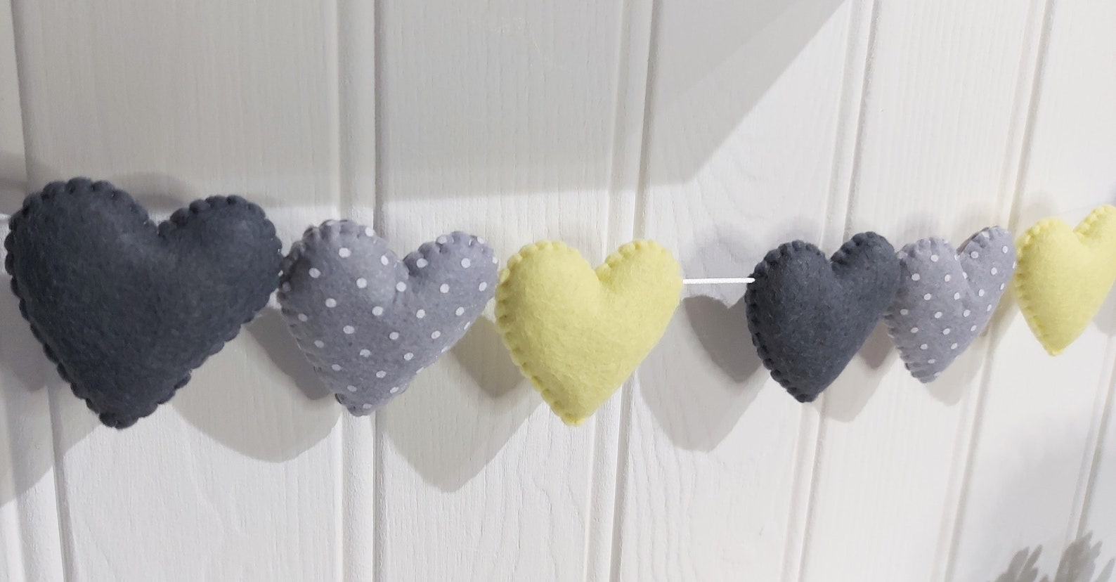 Heart Banner garland Bunting Grey and Yellow Hearts Etsy