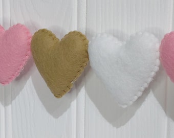 Nursery garland , baby pink and dark beige heart garland, nursery decor, babyshower garland,teepee decoration