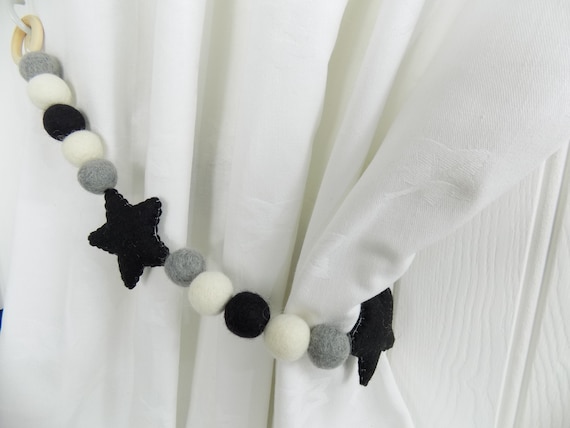 Monochrome Felt Ball Tie Back Pom Pom Curtain Tie Back Etsy