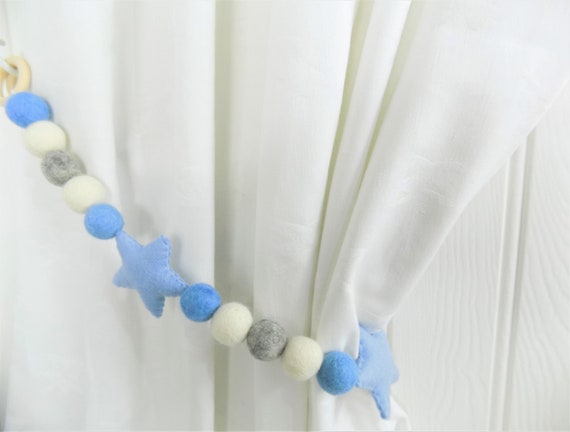 Blue Grey Felt Ball Tie Back Pom Pom Curtain Tie Back Etsy