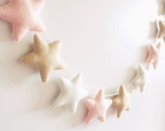 Blush pink and beige felt star garland, pink nursery garland, star garland, felt star garland