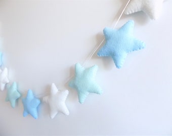 Blue and mint green felt star garland, blue nursery garland, star garland, felt star garland, teepee decor