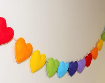 Rainbow Felt Heart Garland: Handcrafted Nursery Decor