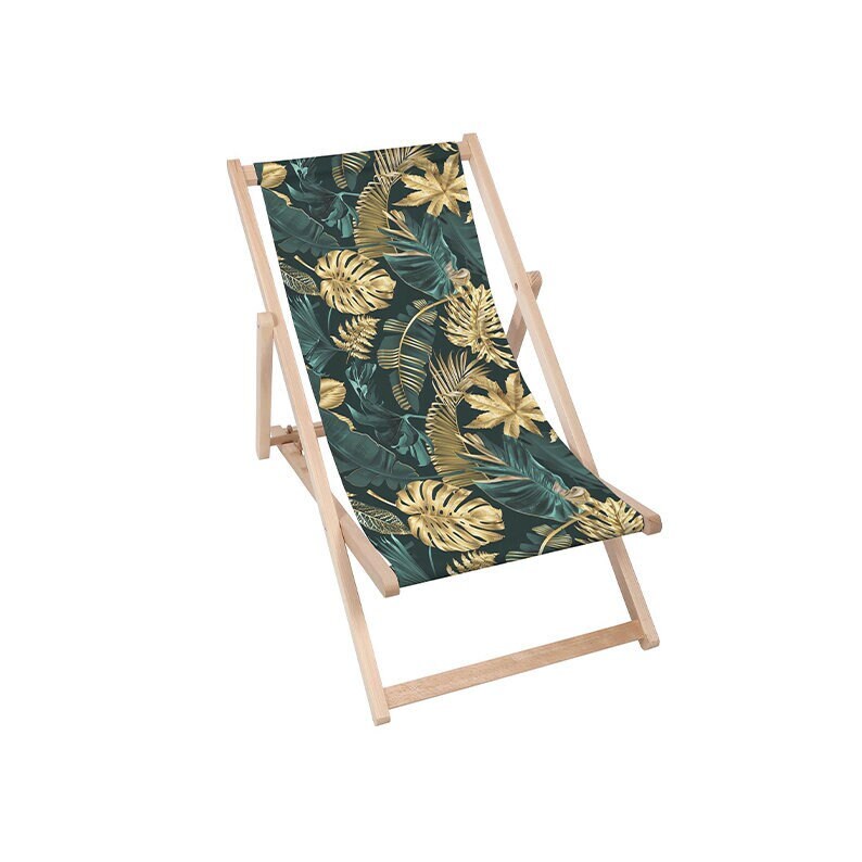 MZshop - Monstera Gold Green - Folding Garden Deck Chair - High Quality Wooden Deckchair - Sunbed - Chair - Garden Furniture - Folding Chair