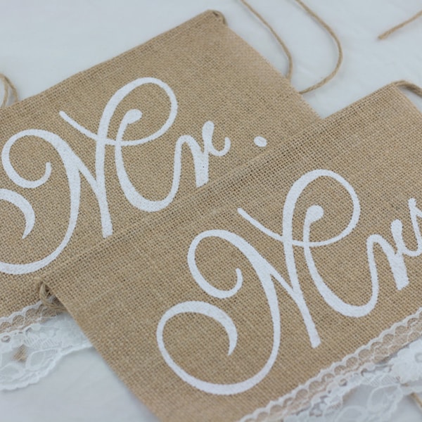 Mr. & Mrs. Wedding Chair Lace Banners,Photo Prop,Burlap Banner,Wedding Banners,Reception Banners,Wedding Reception Decor