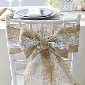 8 PCS Burlap and lace Wedding Chair Sash,Wedding Chair Bows,Chair back bows,Wedding Decor