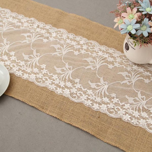 No.2 Burlap Table Runner With Lace,Linen Runner,Hessian Runner,Jute Runner,Rustic Wedding,Bridal Shower,Party Decor