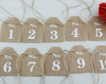 Burlap Table Number Cards,Rustic Wedding Reception,Jute,Hessian Cards,Wedding,Party,Bridal Shower,Hotel Decor