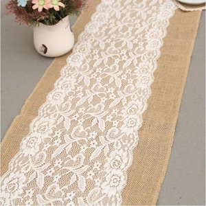 No.6 Burlap Table Runner With Lace,30cm*108cm, Linen Runner,Hessian Runner,Jute Runner,Rustic Wedding,Bridal Shower,Party Decor