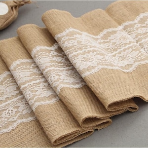 No.15 Burlap Table Runner With Lace,Linen Runner,Hessian Runner,Jute Runner,Rustic Wedding,Bridal Shower,Party Decor