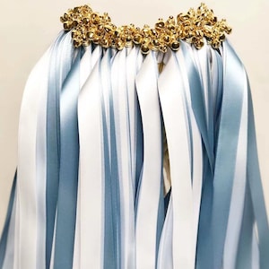 50PCS Handmade Wedding Wands with Triple Ribbon and Bell, Wand Streamers,Ribbon Sticks,Magic Fairy Wands,Bridal Shower Photo Prop
