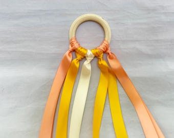 Ribbon Hand Kite,Streamer,Wooden Toy, Wands,Dancing Ring,Wood Rainbow Ring,Gift,Birthday Decor,Kids Party Favor