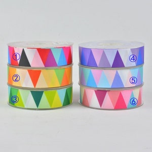 Printed Ribbon,Designer Ribbon,Grosgrain Ribbon,geometry,triangle,hairbow,craft supplies,gift wrapping,DIY, 1", 1 inch, 25 mm, 10yards