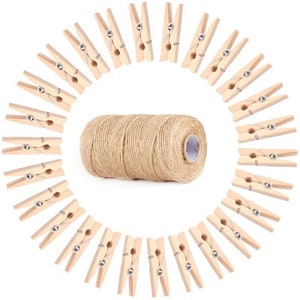 Wooden Clamps,Burlap String,Hessian, Jute Rope,Photo Clips,Bookmark Pegs,Scrapbooking,Bridal Shower Favors,Wedding Supply