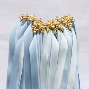 50PCS Handmade Wedding Wands with Triple Ribbon and Bell, Wand Streamers,Ribbon Sticks,Magic Fairy Wands,Bridal Shower Photo Prop