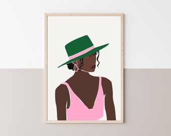 Roze en groene afdrukbare kunst aan de muur, zwarte vrouw kunst aan de muur, roze en groene decor, roze en groene geschenken, roze en groene print - DIGITALE DOWNLOAD
