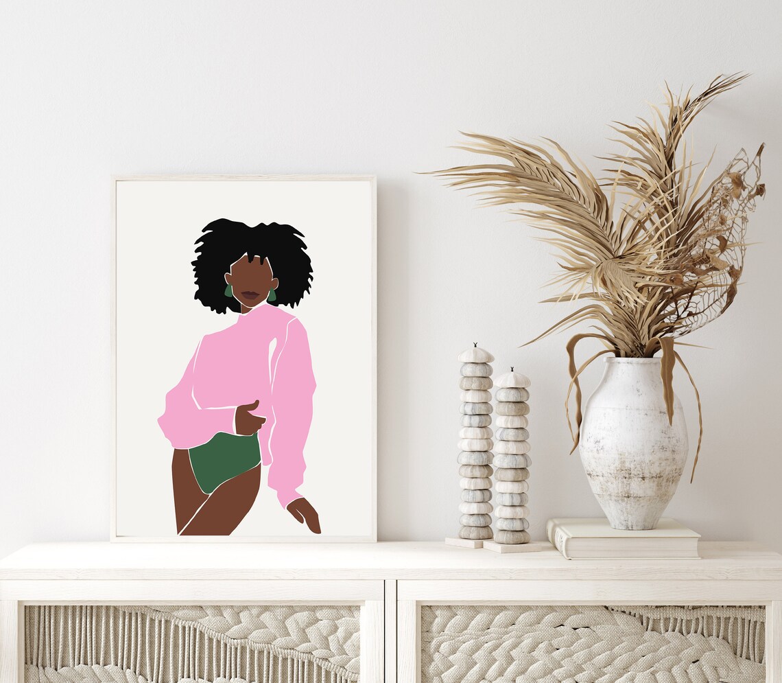 Pink and Green Wall Art Print Pink and Green Decor Black - Etsy