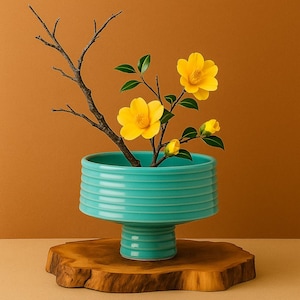 Vintage Ridged Ikebana Vase - Pedestal Compote - Handmade Japanese - Multiple Colors/sizes available