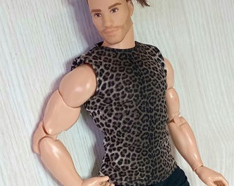 1/6 Scale Male Doll Vest: Animal Print Top for 12" Action Figure