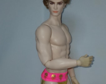 1/6 Scale Underwear: Pink Skull Jockstrap, Gold Accents, for fashion doll and action figure