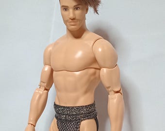 1/6 Scale Jockstrap: Male Doll Silver & Black Wide Belt Underwear