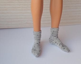 1/6 scale male midi socks: color light grey melange with black dots