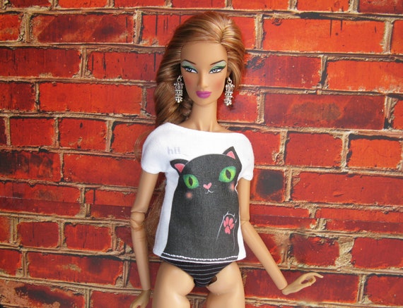 1/6 Scale T-Shirt - "Cat: HI!" Print, Fashion Doll Apparel