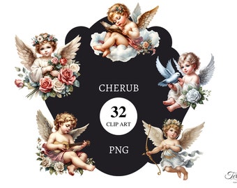 32 Cherub Clipart | Transparent PNG | High Resolution | Card Making | Decoupage | Art | Graphic | Printable Clip art