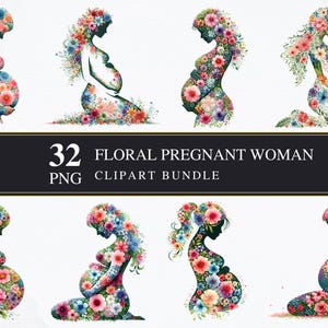 Floral femme enceinte | Clipart PNG | Commerciale | Graphiques imprimables | Fabrication de cartes | Sublimation | Découpage | Silhouette PNG transparente
