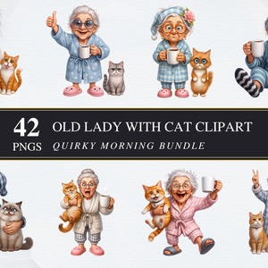 Clipart vieille dame avec un chat – 42 images PNG, cartes | Sublimation | Découpage | Journal indésirable | Graphiques numériques, usage commercial | PNG transparents