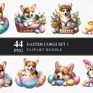 Easter Corgi  | Clipart PNGS | Commercial | Printable Graphics | Card Making | Sublimation | Decoupage | PNG | Digital | Dog