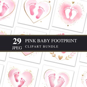 Rosa Baby Fußabdruck Clipart | Aquarell | Hochwertige JPEG | Druckbar | 300dpi | Kinderzimmer | Gewerblich | Babyparty | Babyshower Art