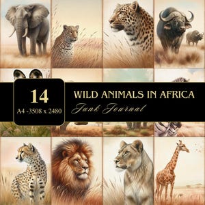 Animali selvatici in Africa / Carta stampabile A4 / Diario spazzatura / Scrapbooking / Decoupage / Creazione di biglietti / Effimere / Fauna selvatica africana