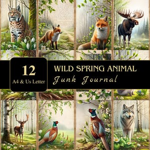 Páginas de diario basura de animales salvajes de primavera / Carta de EE. UU. y A4 / Material imprimible / Decoupage / Scrapbooking / Gráficos / Digital / Efímera