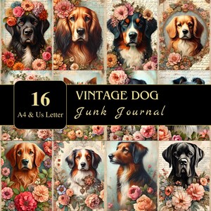 Páginas de diario vintage de perros / Tamaño carta y A4 / Material imprimible / Decoupage / Scrapbooking / Gráficos / Digital / Efímera / Perros