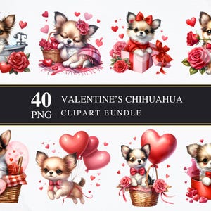 Valentinstag Chihuahua | Clipart PNG | Gewerblich | Druckbare Grafiken | Kartengestaltung | Sublimationsdruck | Serviettentechnik | PNG | Digital |