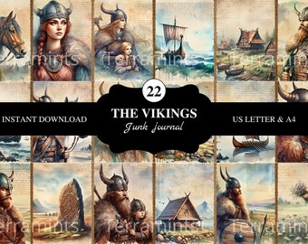 22 The Vikings | US Letter and A4 | Junk Journal Pages  | High Resolution | Scrapbooking | Decoupage | Viking Digital