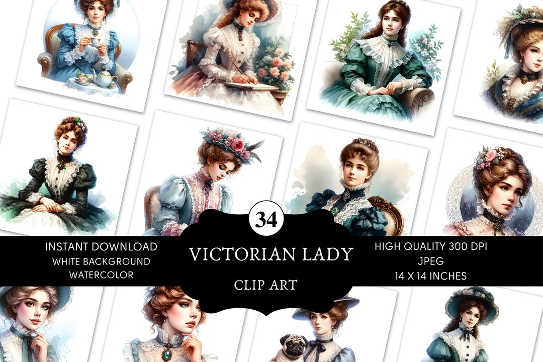 Victorian Lady | Clipart JPEG | Printable | Paper Craft | Card Making | Junk Journal | Decoupage ...