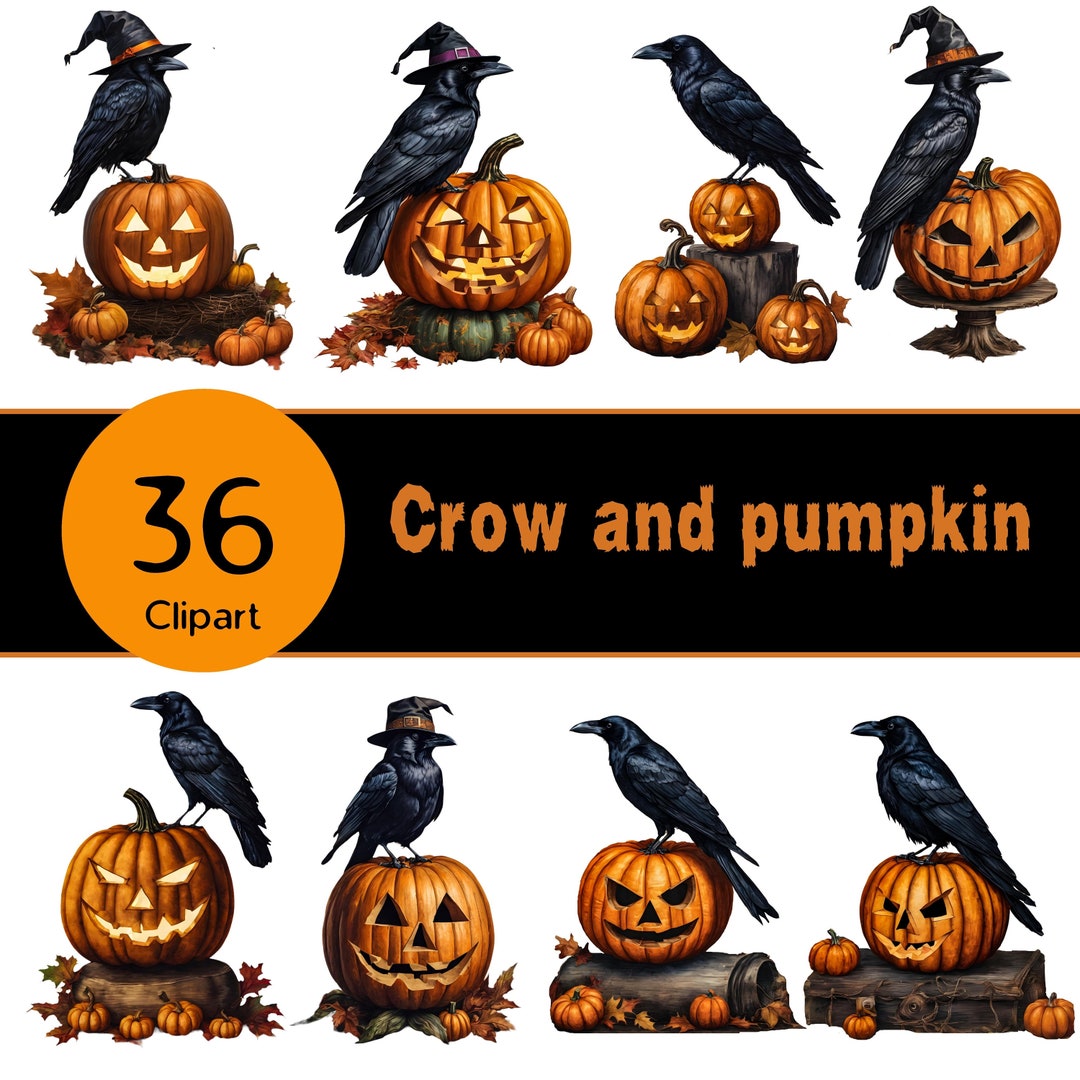 Crow and Pumpkin Clipart Bundle Halloween Scrapbooking - Etsy