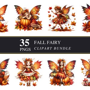 Fall Fairy Clipart Bundle – 35 PNGs | Autumn Fairy Graphics | Commercial Use | Printable Art for Cards, Sublimation, Decoupage & Crafts