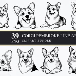Corgi Pembroke Line Art  Clipart PNGS | Commercial | Printable Graphics | Card Making | Sublimation | Decoupage | PNG | Digital | Dog