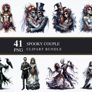 Pareja espeluznante / Clipart PNG de Halloween / Comercial / Gráficos imprimibles / Fabricación de tarjetas / Sublimación / Decoupage / PNG / Digital / Espeluznante /
