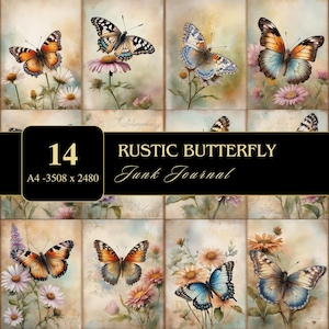 Rustikaler Schmetterling | Junk Journal Seiten | DIN A4 | Druckbare Jpeg | Hohe Auflösung | Digital | Kartengestaltung | Scrapbooking | Serviettentechnik