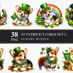 St Patrick's Corgis | Clipart PNG | Gewerblich | Druckbare Grafiken | Kartengestaltung | Sublimationsdruck | Serviettentechnik | Hund PNG | Digital