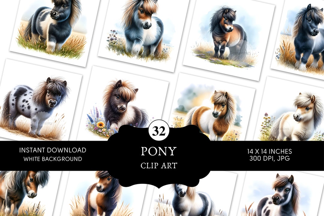 Pony Clipart JPEG Printable Paper Craft Card Making Junk Journal Decoupage Ponies Graphics Digital Commercial - Etsy UK